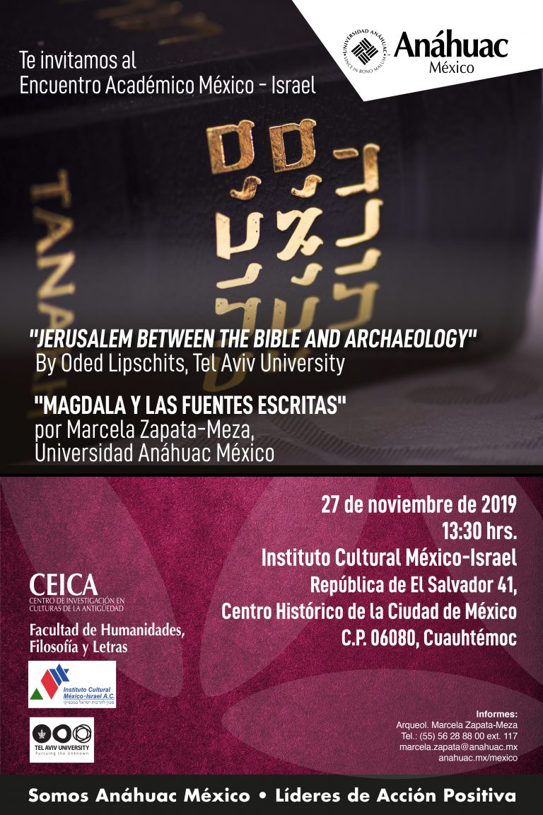 Amigos TAU Mexico lo invitan a la platica “Jerusalem between the bible and Archaeology”, impartida por el Prof. Oded Lipschits